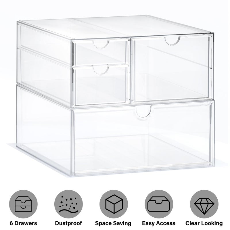 Prsildan Acrylic Drawer Makeup Organizer with 4 Drawers  Set of 2 Office Desk Organizers Accessories  Clear Stackable Storage Drawers for Vanity  Countertop  Craft  Jewelry  Art Supply Organization - Image 5